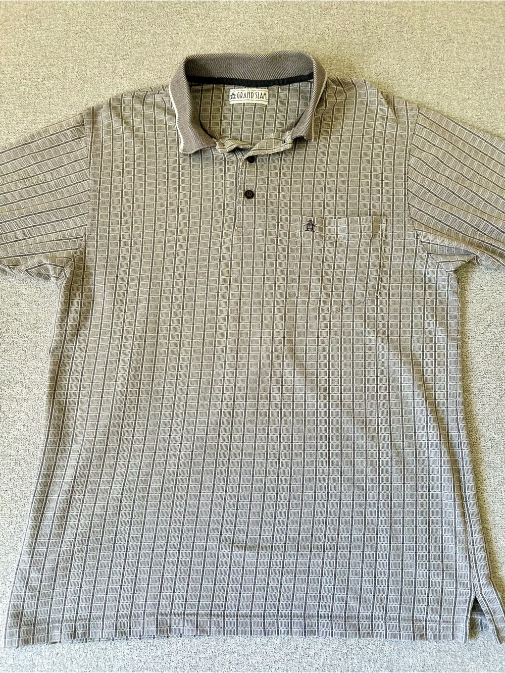 Grandpacore Vintage Grand Slam Penguin Geometric Grid Pocket Polo Shirt M/L